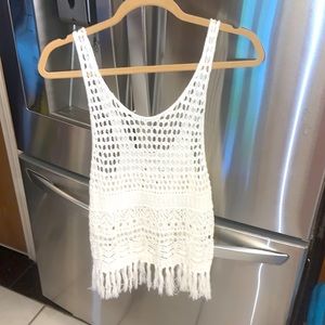 Abercrombie and Fitch crocheted knit BOHO summer tank top fringe L